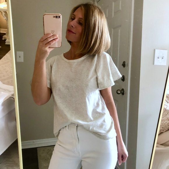 Dillard’s "A Loves A" gray ruffle sleeve t-shirt tee size XS - Picture 2 of 2